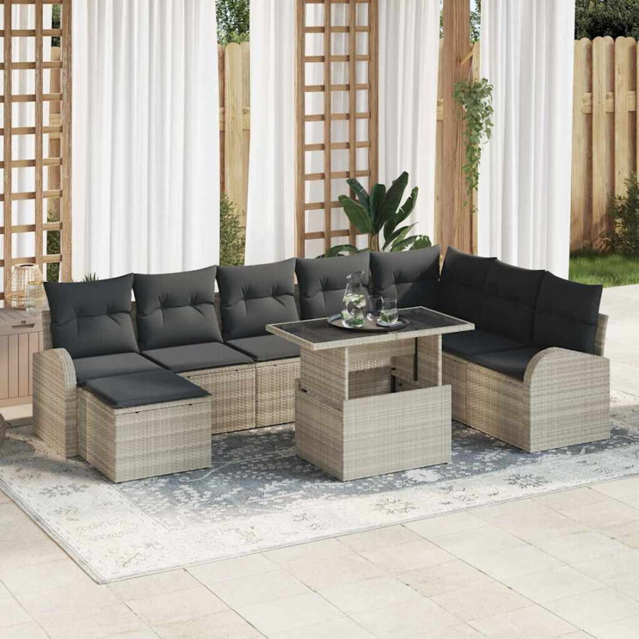 vidaXL Tuin Sofa Set met kussen 9 pcs Lichtgrijs vidaXL Tuin Sofa Set met kussen 9 pcs Lichtgrijs afbeelding 1