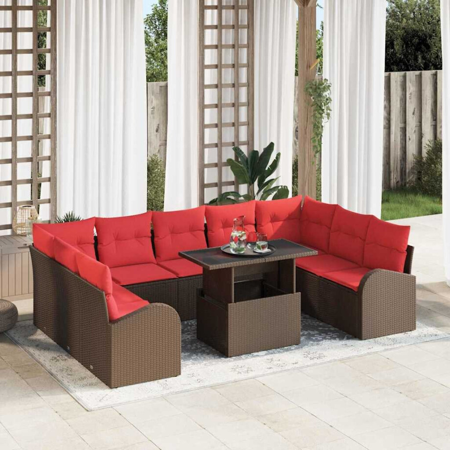 vidaXL Tuin Sofa Set met opslag met kussen 10 pcs Bruin poly rattan vidaXL Tuin Sofa Set met opslag met kussen 10 pcs Bruin poly rattan afbeelding 1