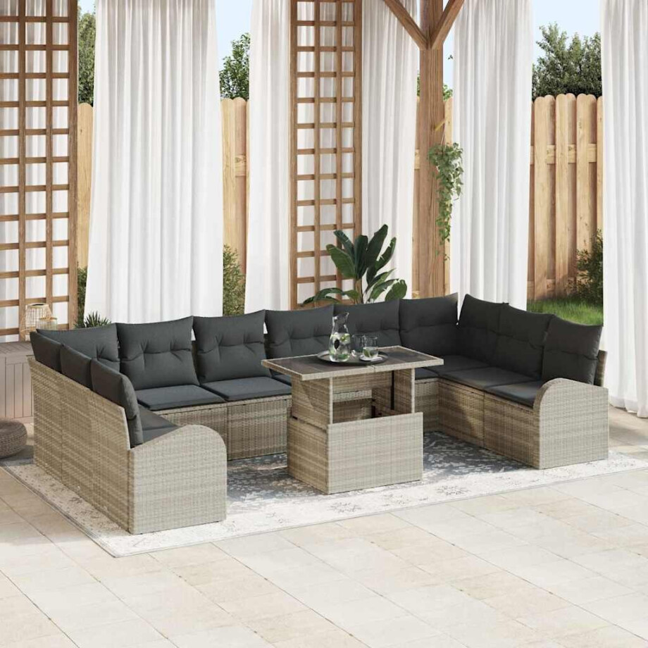 vidaXL Tuin Sofa Set met kussen 11 pcs Lichtgrijs poly rattan afbeelding 1