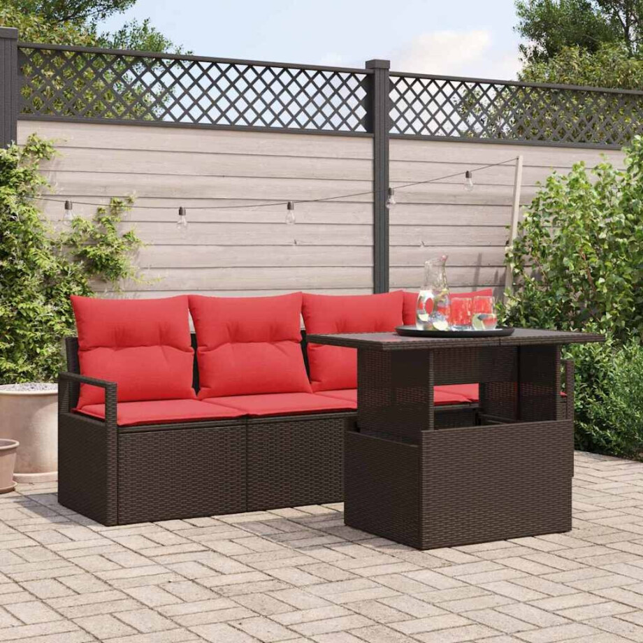 vidaXL Tuin Sofa Set met opslag 5 pcs Bruin en Rood poly rattan vidaXL Tuin Sofa Set met opslag 5 pcs Bruin en Rood poly rattan afbeelding 1