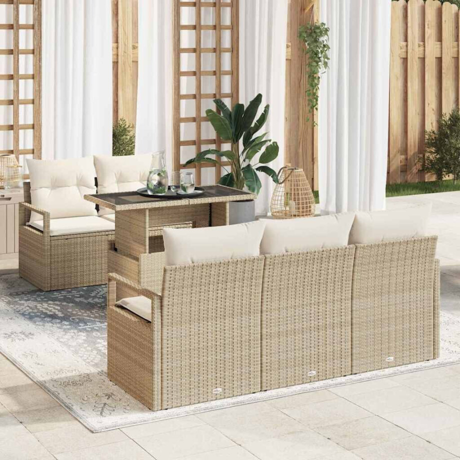 vidaXL Bankstel met kussen 6 pcs beige en crèmekleurig poly rattan vidaXL Bankstel met kussen 6 pcs beige en crèmekleurig poly rattan afbeelding 1