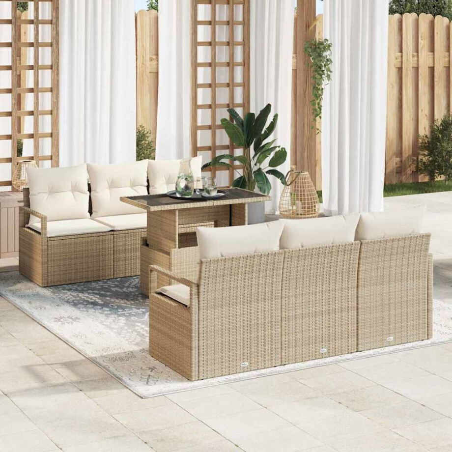 vidaXL Tuin Sofa Set met opslag met kussen 7 pcs Beige poly rattan vidaXL Tuin Sofa Set met opslag met kussen 7 pcs Beige poly rattan afbeelding 1