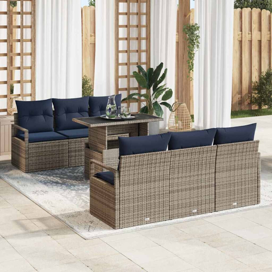 vidaXL Tuin Sofa Set met opslag met kussen 7 pcs Grijs poly rattan afbeelding 1