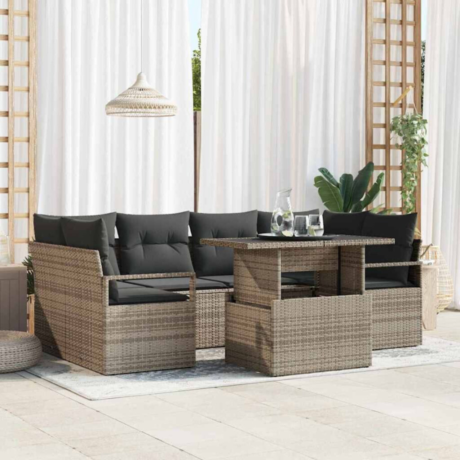 vidaXL Bankstel met kussen 7 pcs Grijs poly rattan vidaXL Bankstel met kussen 7 pcs Grijs poly rattan afbeelding 1