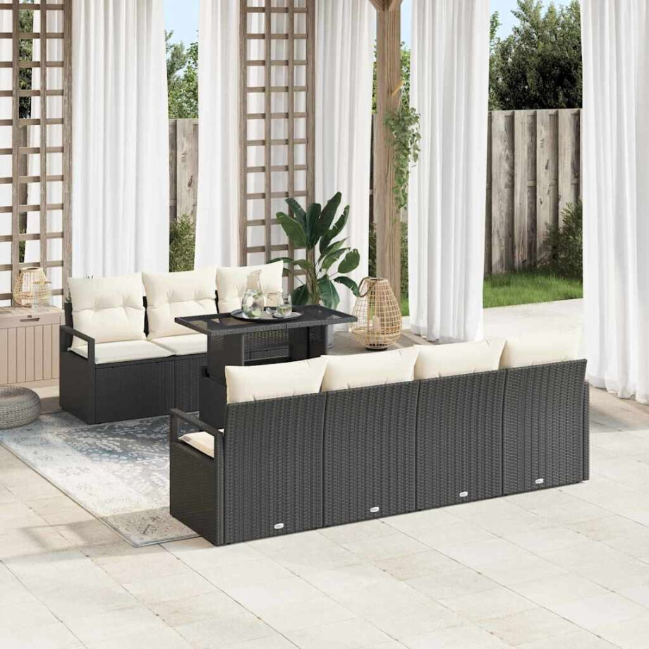 vidaXL Tuin Sofa Set met opslag 8 pcs Zwart en Crème poly rattan afbeelding 1