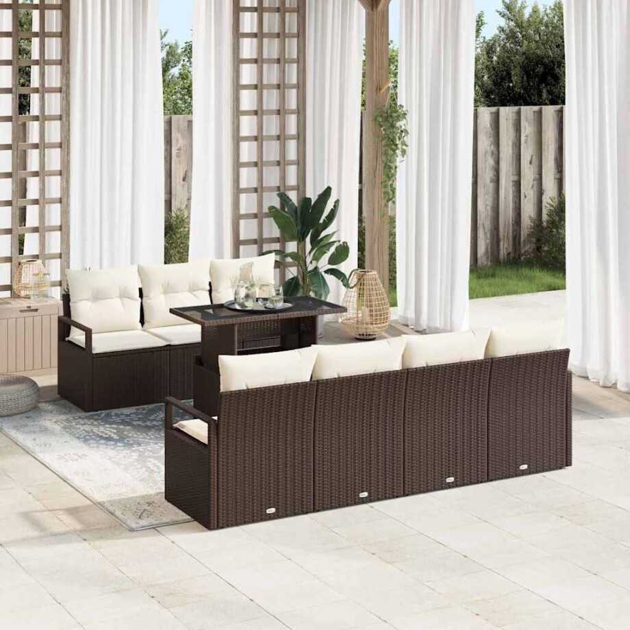 vidaXL Tuin Sofa Set met kussen 8 pcs Bruin en Crème poly rattan afbeelding 1
