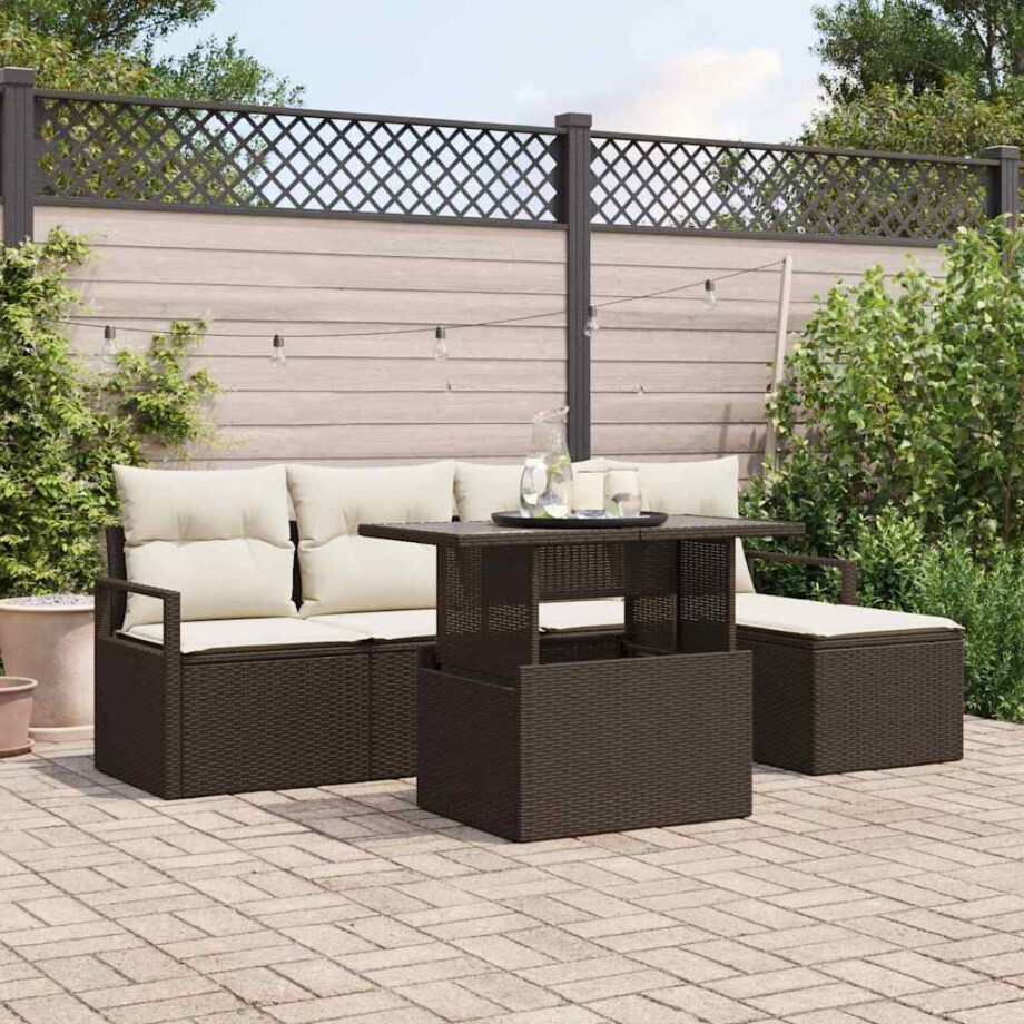 vidaXL Tuin Sofa Set met kussen 6 pcs Bruin en crème afbeelding 1