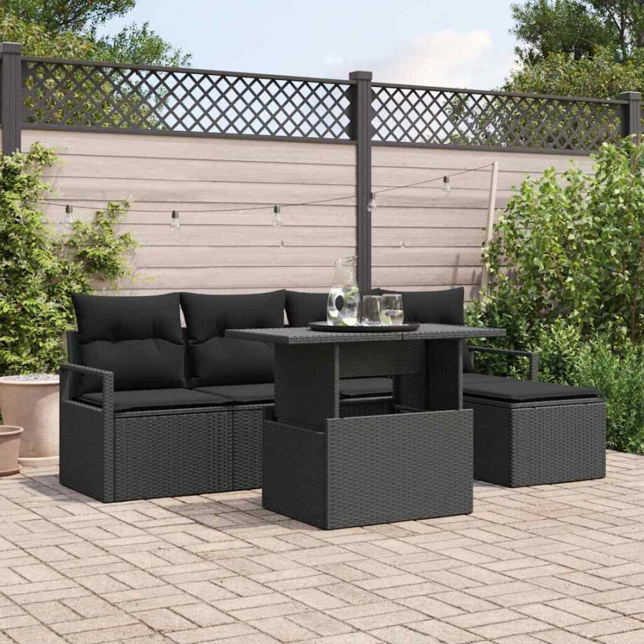 vidaXL Tuin Sofa Set met kussen 6 pcs Zwart poly rattan vidaXL Tuin Sofa Set met kussen 6 pcs Zwart poly rattan afbeelding 1