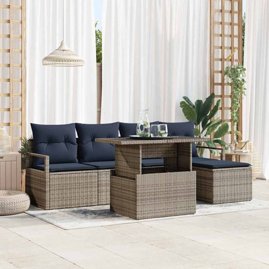 vidaXL Tuin Sofa Set met kussen 6 pcs grijs en marineblauw afbeelding 1