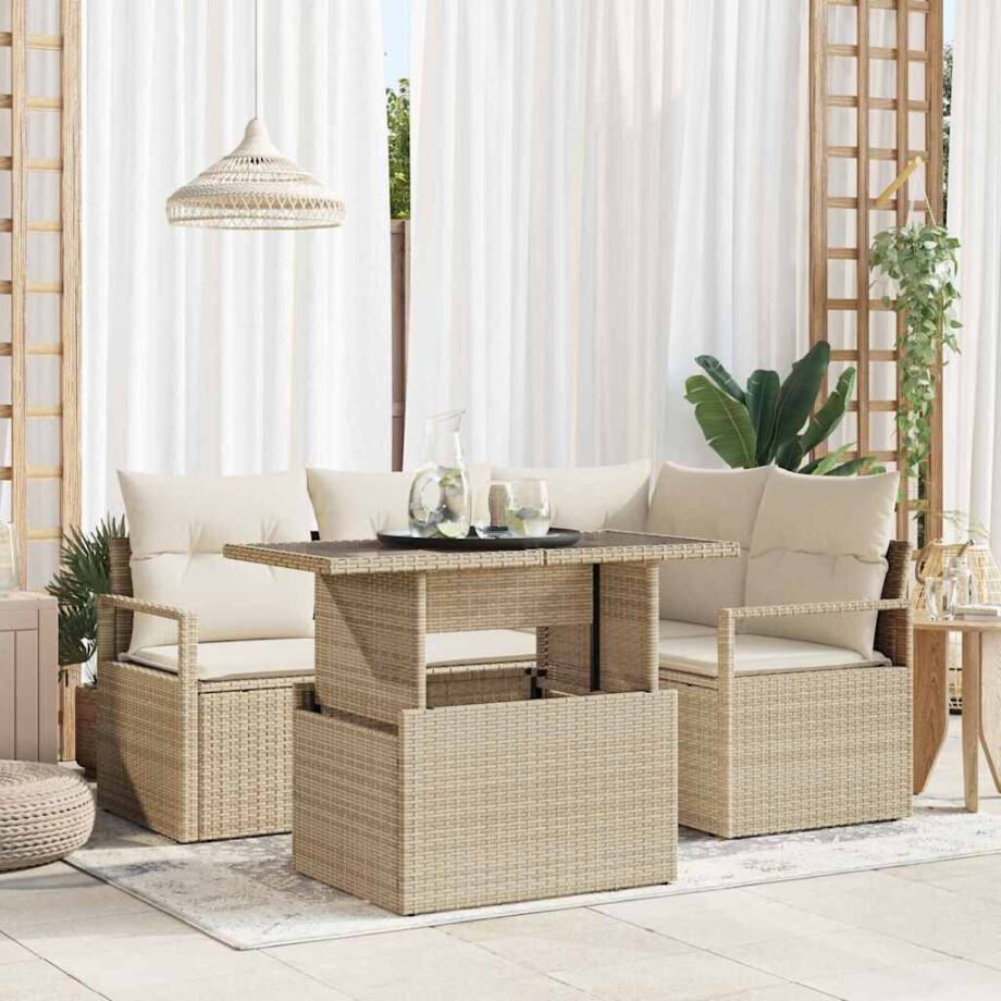 vidaXL Tuin Sofa Set 5 pcs beige en crèmekleurig poly rattan vidaXL Tuin Sofa Set 5 pcs beige en crèmekleurig poly rattan afbeelding 1