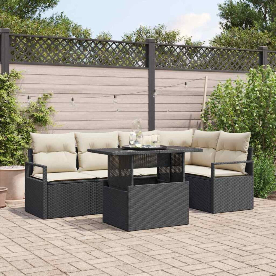 vidaXL Tuin Sofa Set met opslag 6 pcs Zwart en Crème poly rattan afbeelding 1