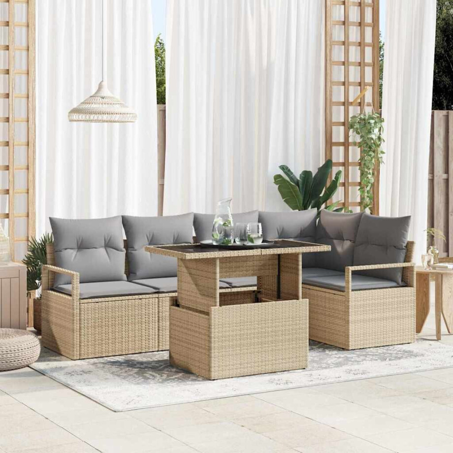 vidaXL Tuin Sofa Set met kussen 6 pcs Beige en Licht Grijs poly rattan vidaXL Tuin Sofa Set met kussen 6 pcs Beige en Licht Grijs poly rattan afbeelding 1