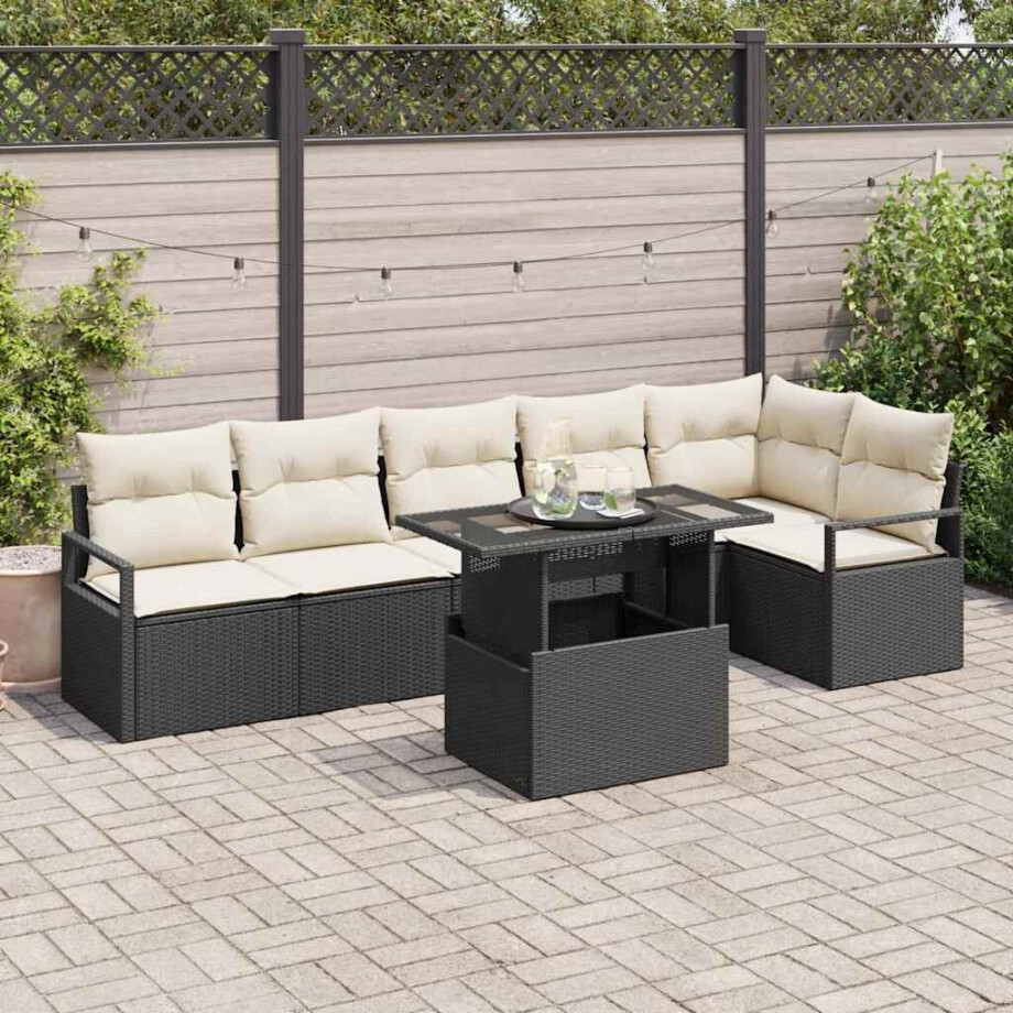 vidaXL Tuin Sofa Set met kussen 7 pcs Zwart Poly riet afbeelding 1