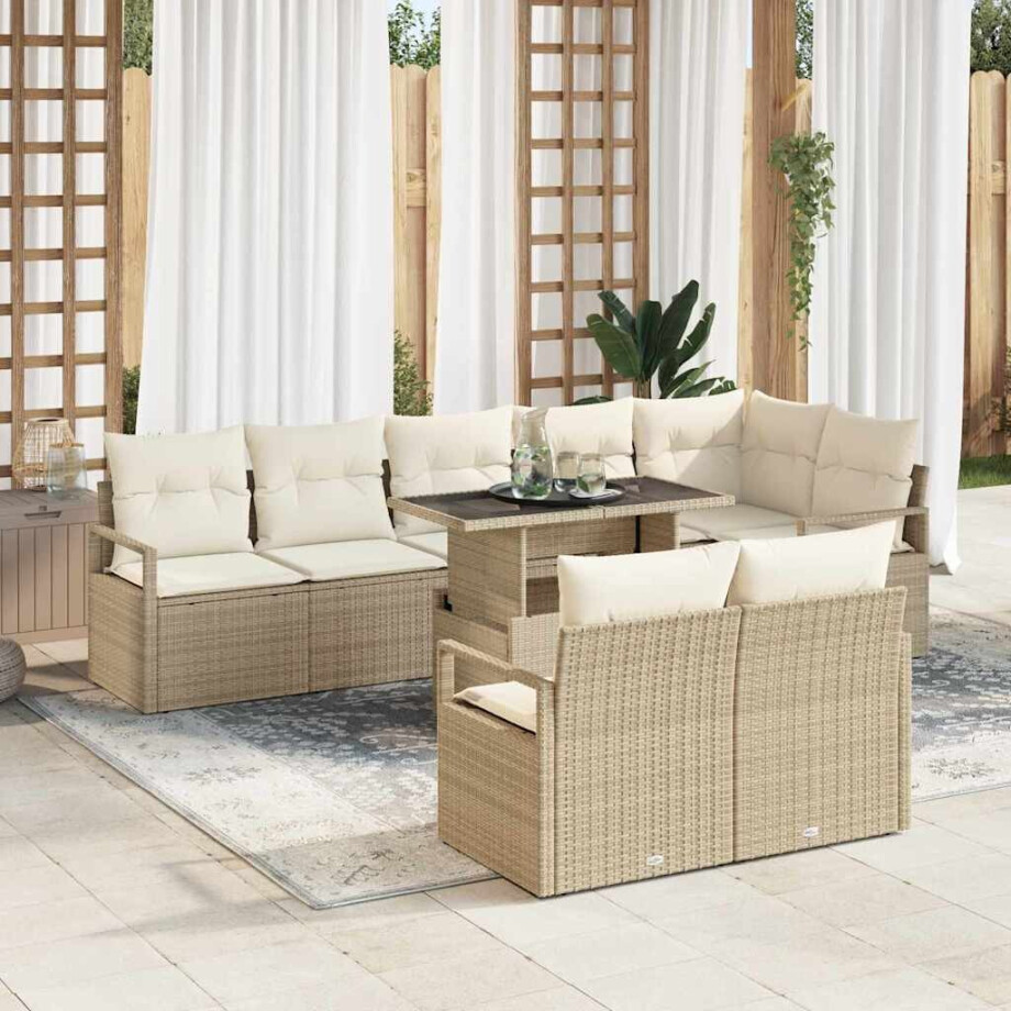 vidaXL Tuin Sofa Set met kussen 9 pcs Beige en Crème poly rattan afbeelding 1