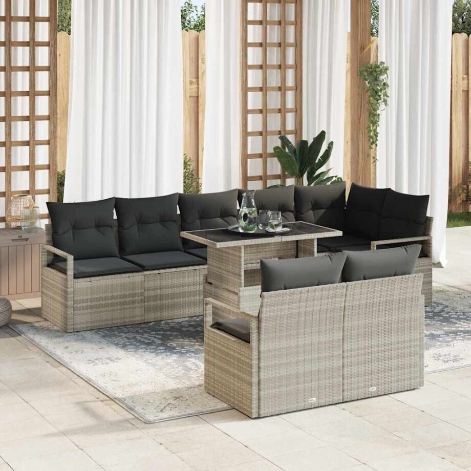 vidaXL Tuin Sofa Set met kussen 9 pcs Lichtgrijs poly rattan afbeelding 1