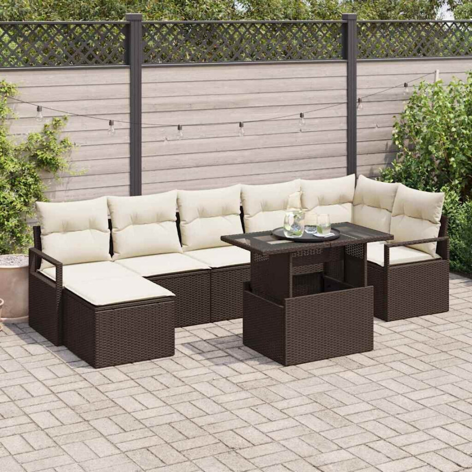 vidaXL Tuin Sofa Set met kussen 8 pcs Bruin en crème afbeelding 1