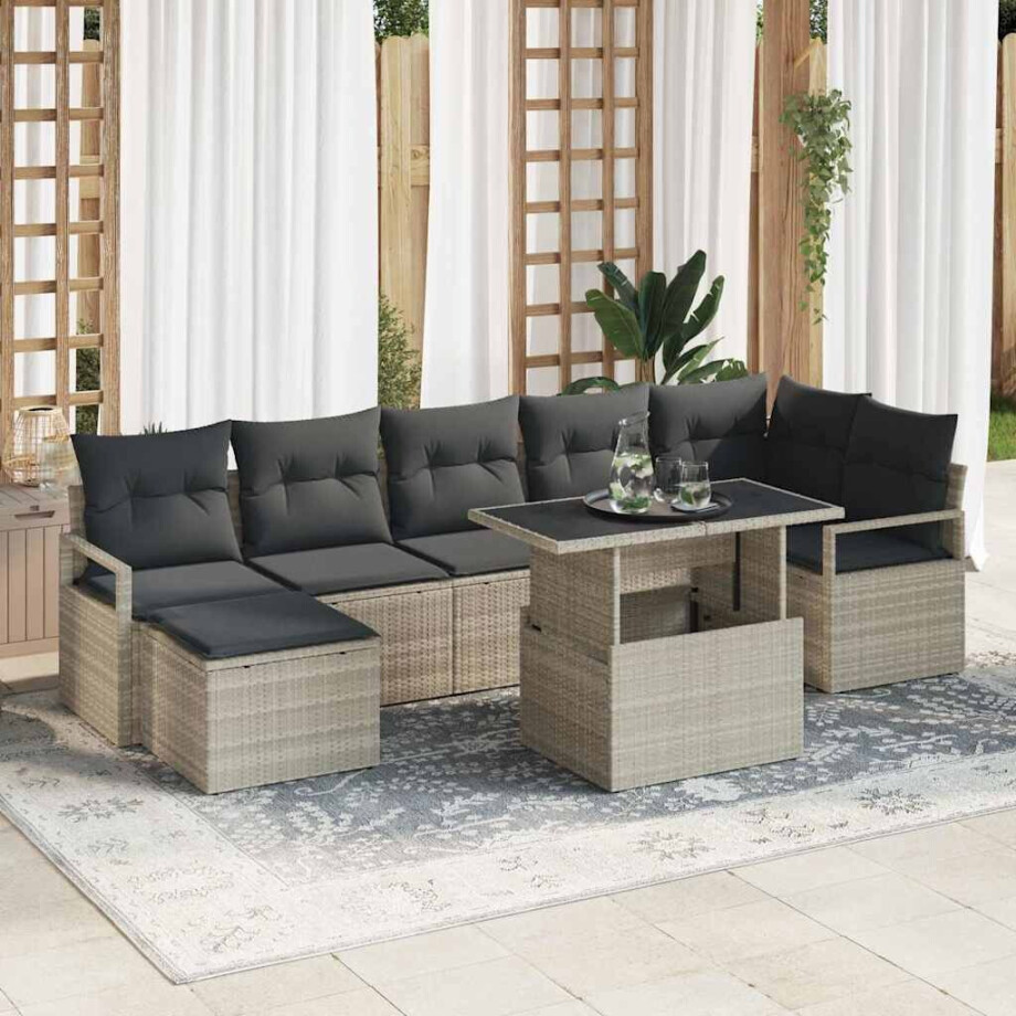 vidaXL Tuin Sofa Set met kussen 8 pcs Lichtgrijs afbeelding 1