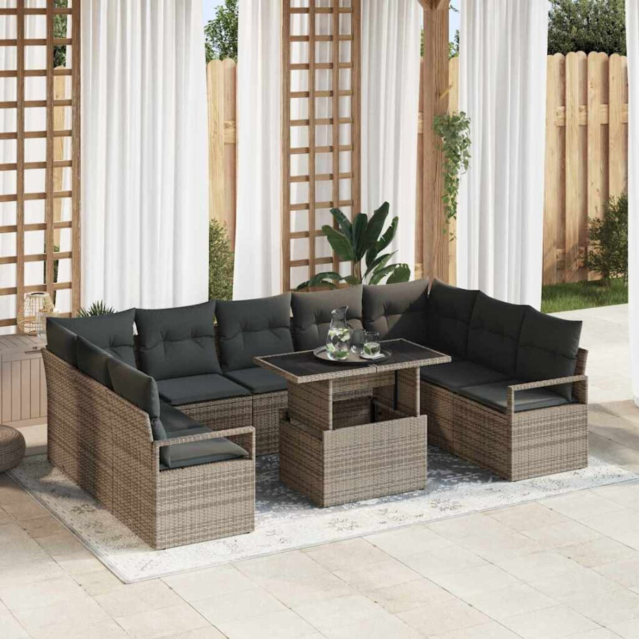 vidaXL Tuin Sofa Set met kussen 10 pcs Grijs poly rattan afbeelding 1