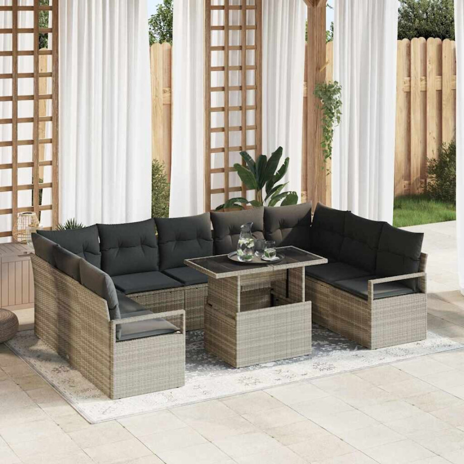 vidaXL Tuin Sofa Set met kussen 10 pcs Lichtgrijs poly rattan afbeelding 1