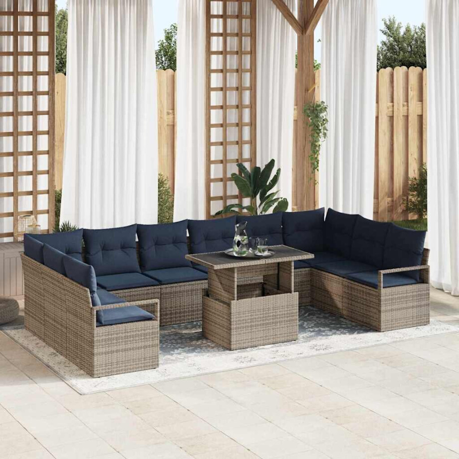 vidaXL Tuin Sofa Set 11 pcs Grijs en Marineblauw poly rattan afbeelding 1