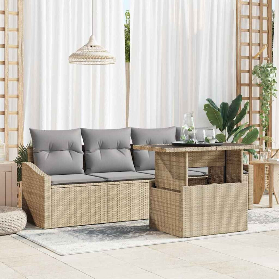 vidaXL Tuin Sofa Set met kussen 5 pcs beige en lichtgrijs poly rattan afbeelding 1