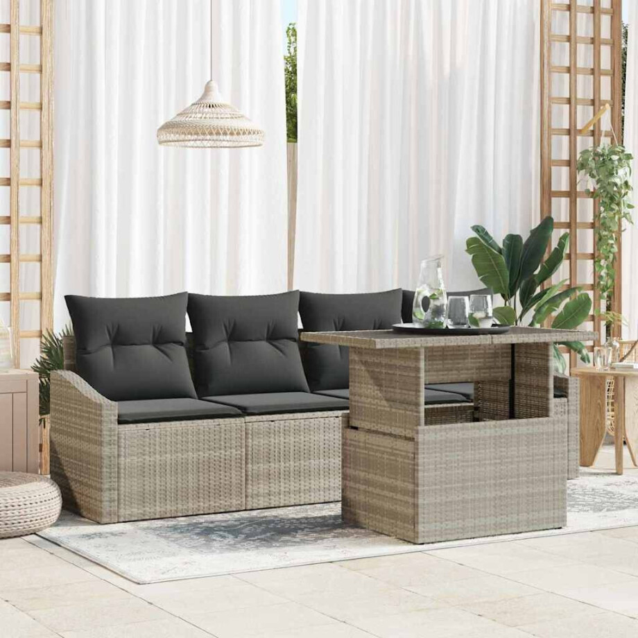 vidaXL Tuin Sofa Set met kussen 5 pcs Lichtgrijs poly rattan afbeelding 1