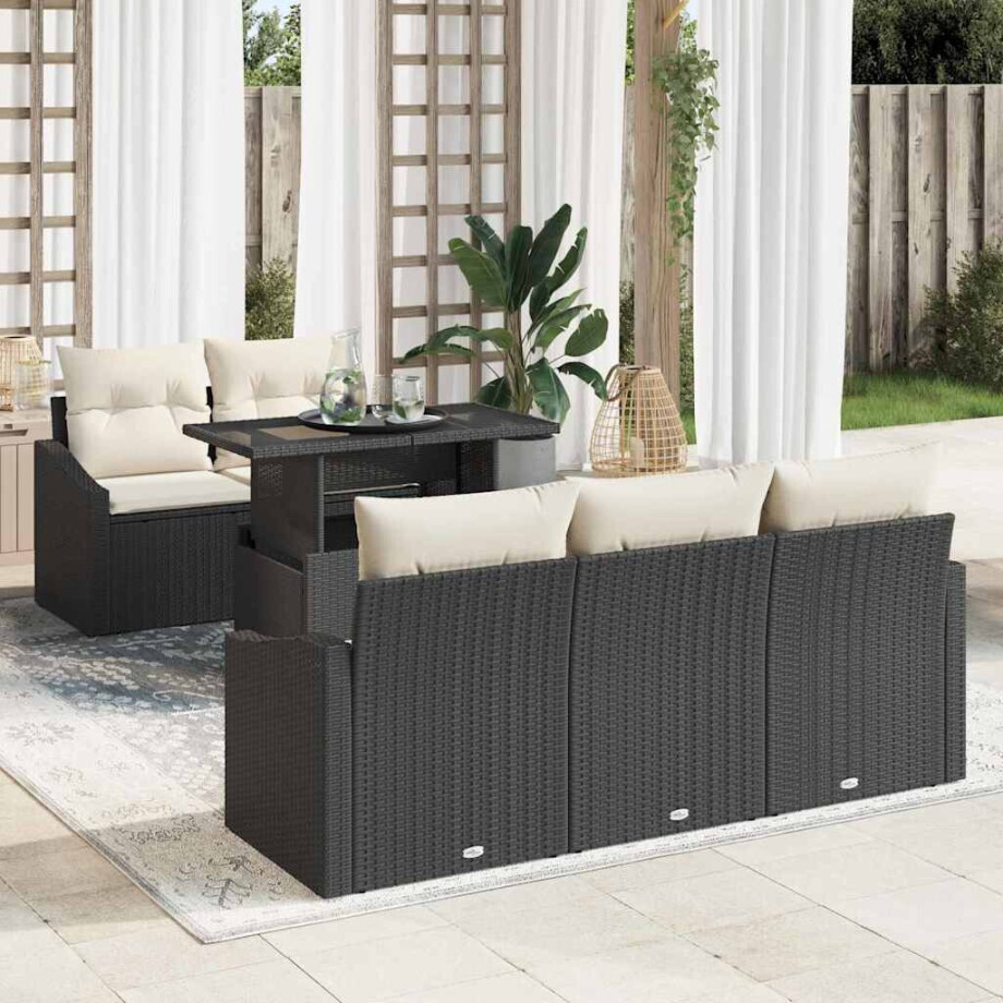 vidaXL Tuin Sofa Set met kussen 6 pcs Zwart en crème poly rattan vidaXL Tuin Sofa Set met kussen 6 pcs Zwart en crème poly rattan afbeelding 1