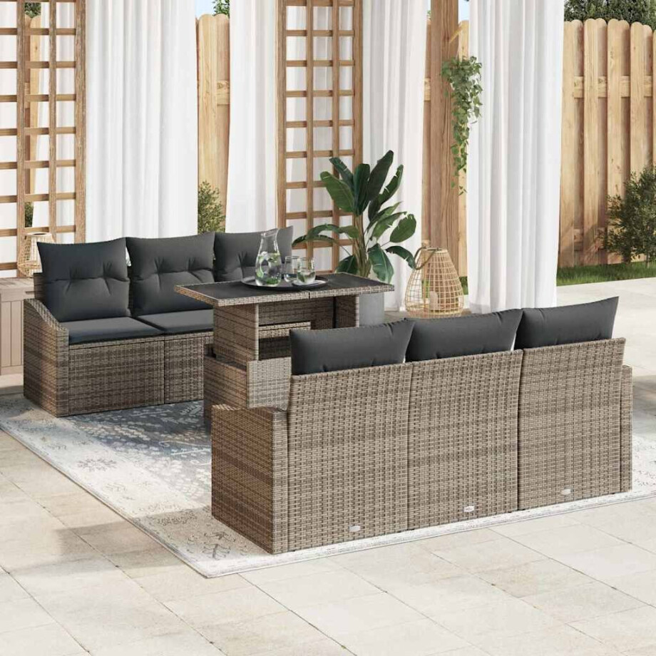 vidaXL Tuin Sofa Set met opslag met kussen 7 pcs Grijs poly rattan afbeelding 1