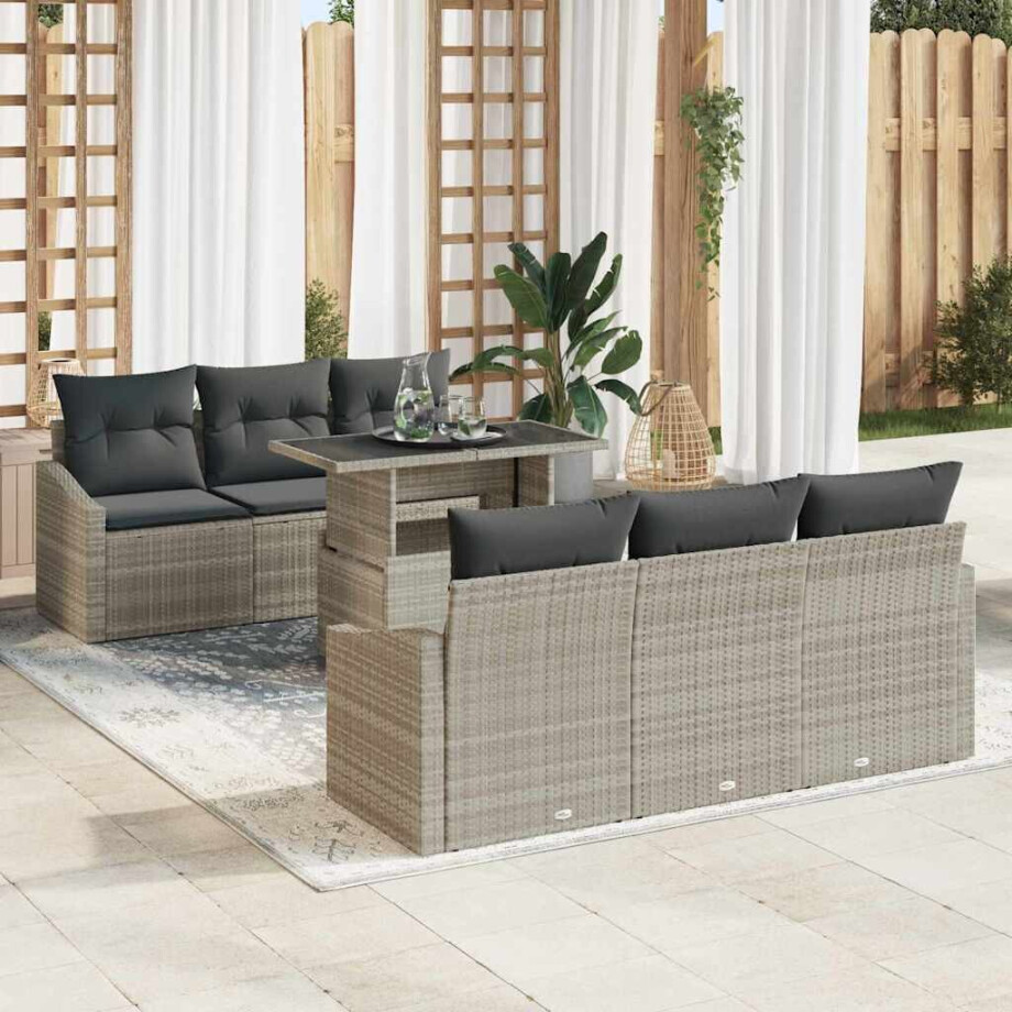 vidaXL Tuin Sofa Set met kussen 7 pcs Lichtgrijs poly rattan afbeelding 1