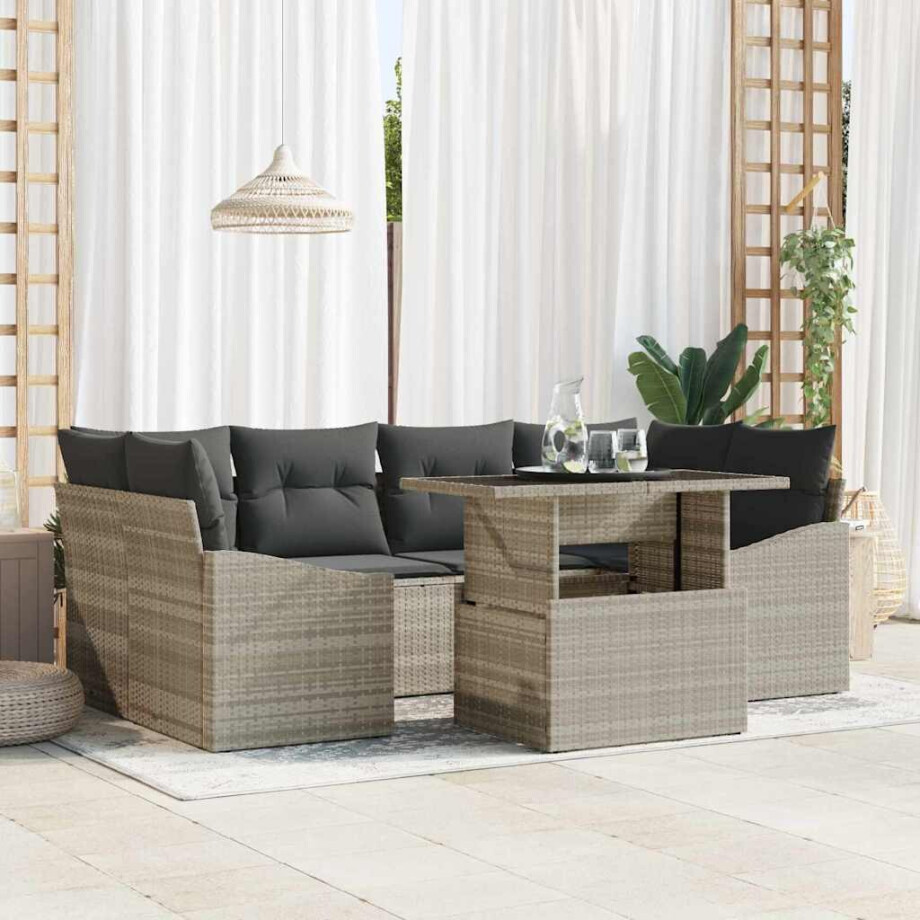 vidaXL Tuin Sofa Set met opslag 7 pcs Lichtgrijs poly rattan afbeelding 1