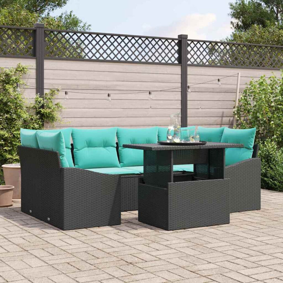 vidaXL Tuin Sofa Set met kussen 7 pcs Zwart en Blauw Poly riet vidaXL Tuin Sofa Set met kussen 7 pcs Zwart en Blauw Poly riet afbeelding 1