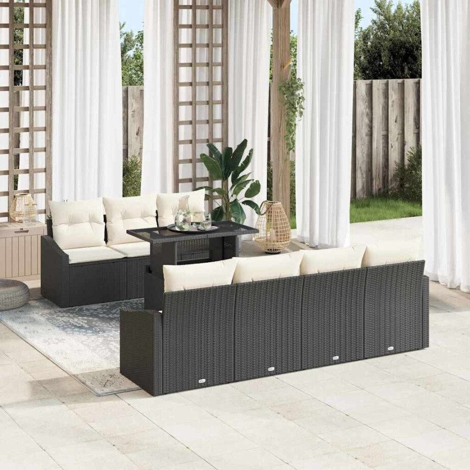 vidaXL Tuin Sofa Set met kussen 8 pcs Zwart en Crème poly rattan afbeelding 1