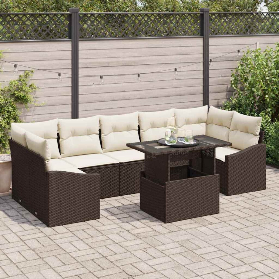 vidaXL Tuin Sofa Set met kussen 8 pcs Bruin en crème poly rattan afbeelding 1