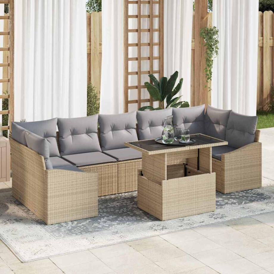 vidaXL Tuin Sofa Set met kussen 8 pcs beige en lichtgrijs poly rattan afbeelding 1