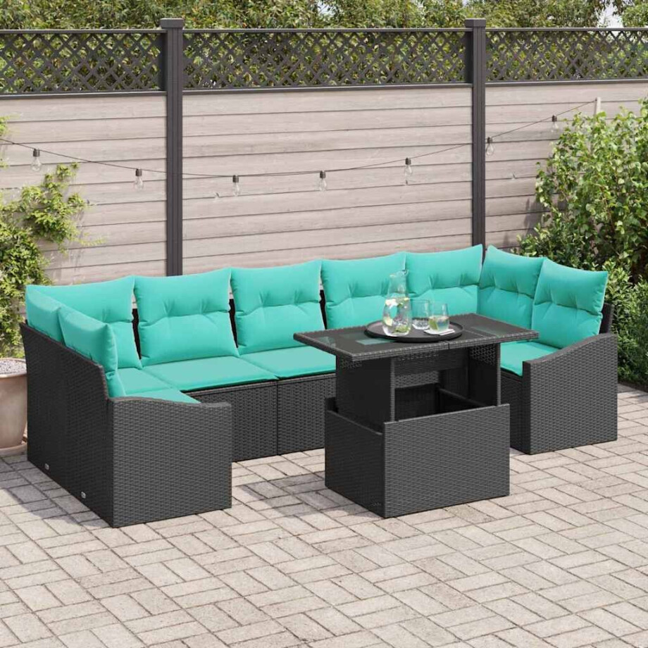 vidaXL Tuin Sofa Set met kussen 8 pcs Zwart en Blauw poly rattan afbeelding 1