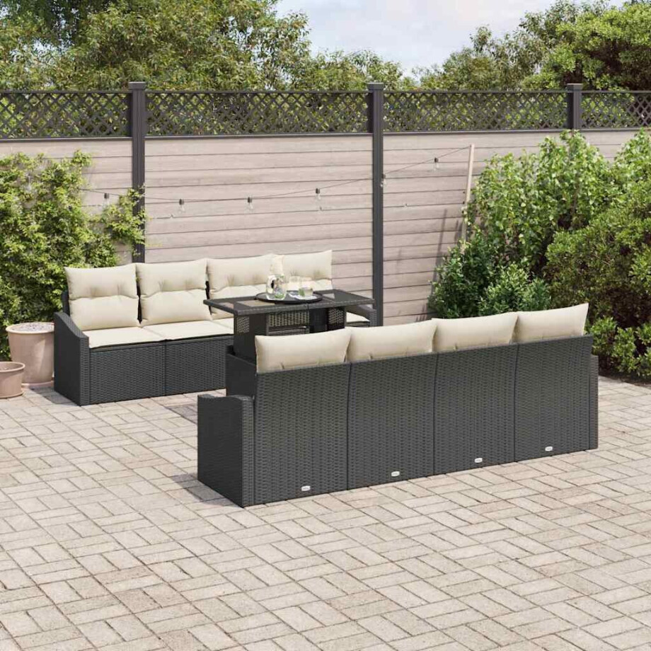 vidaXL Tuin Sofa Set met kussen 7 pcs Zwart en crème poly rattan afbeelding 1