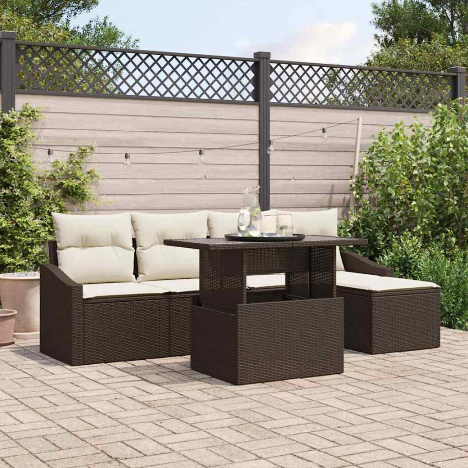 vidaXL Tuin Sofa Set met kussen 6 pcs Bruin en crème vidaXL Tuin Sofa Set met kussen 6 pcs Bruin en crème afbeelding 1