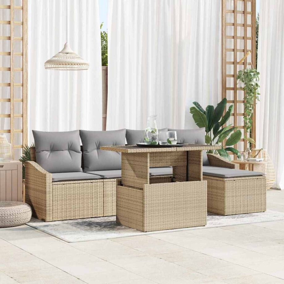 vidaXL Tuin Sofa Set met kussen 6 pcs Beige en Licht Grijs poly rattan vidaXL Tuin Sofa Set met kussen 6 pcs Beige en Licht Grijs poly rattan afbeelding 1