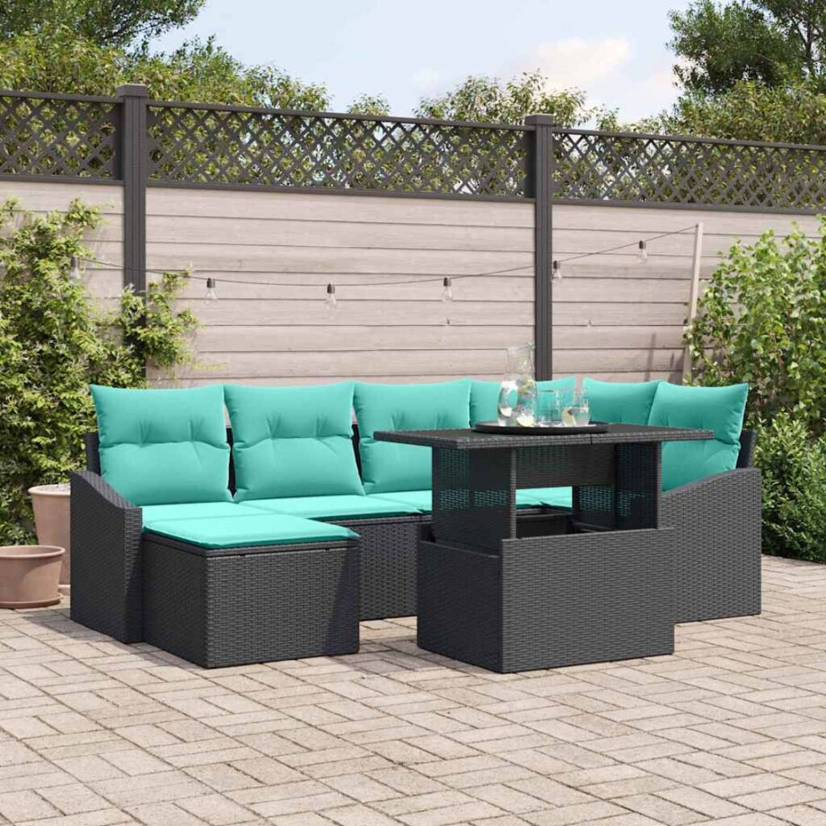 vidaXL Bankstel met kussen met opslag 7 pcs Zwart en Blauw Poly riet vidaXL Bankstel met kussen met opslag 7 pcs Zwart en Blauw Poly riet afbeelding 1
