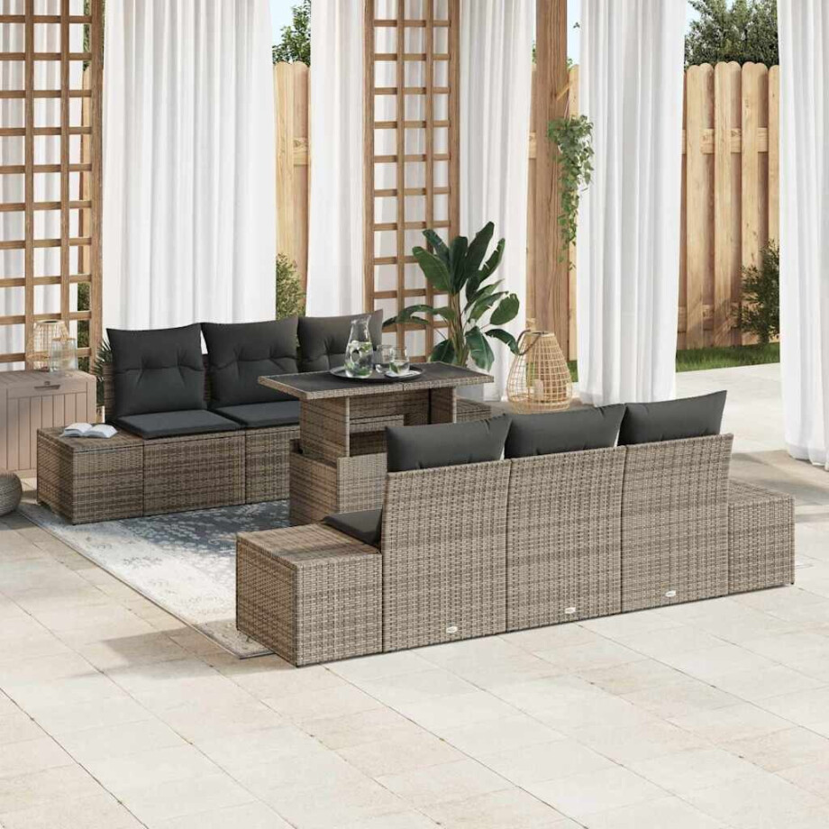vidaXL Bankstel met kussen 7 pcs Grijs poly rattan vidaXL Bankstel met kussen 7 pcs Grijs poly rattan afbeelding 1