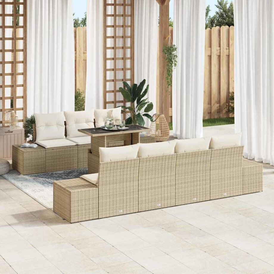 vidaXL Bankstel met kussen 8 pcs Beige en Crème poly rattan vidaXL Bankstel met kussen 8 pcs Beige en Crème poly rattan afbeelding 1