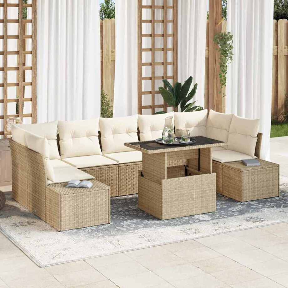 vidaXL Bankstel met kussen 8 pcs Beige en Crème poly rattan afbeelding 1