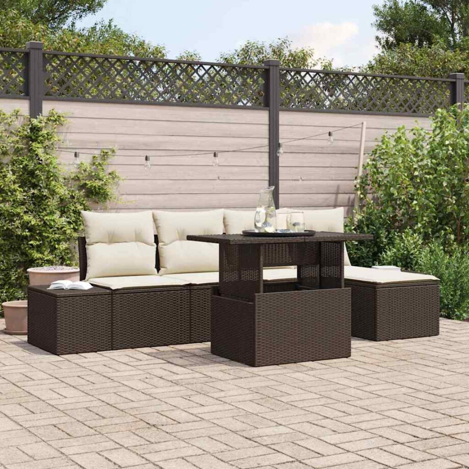 vidaXL Tuin Sofa Set met kussen 6 pcs Bruin en Crème poly rattan vidaXL Tuin Sofa Set met kussen 6 pcs Bruin en Crème poly rattan afbeelding 1