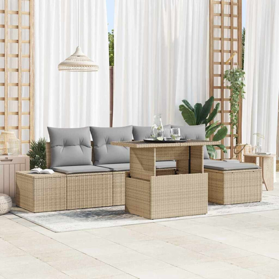 vidaXL Tuin Sofa Set met kussen 6 pcs Beige en Licht Grijs poly rattan vidaXL Tuin Sofa Set met kussen 6 pcs Beige en Licht Grijs poly rattan afbeelding 1