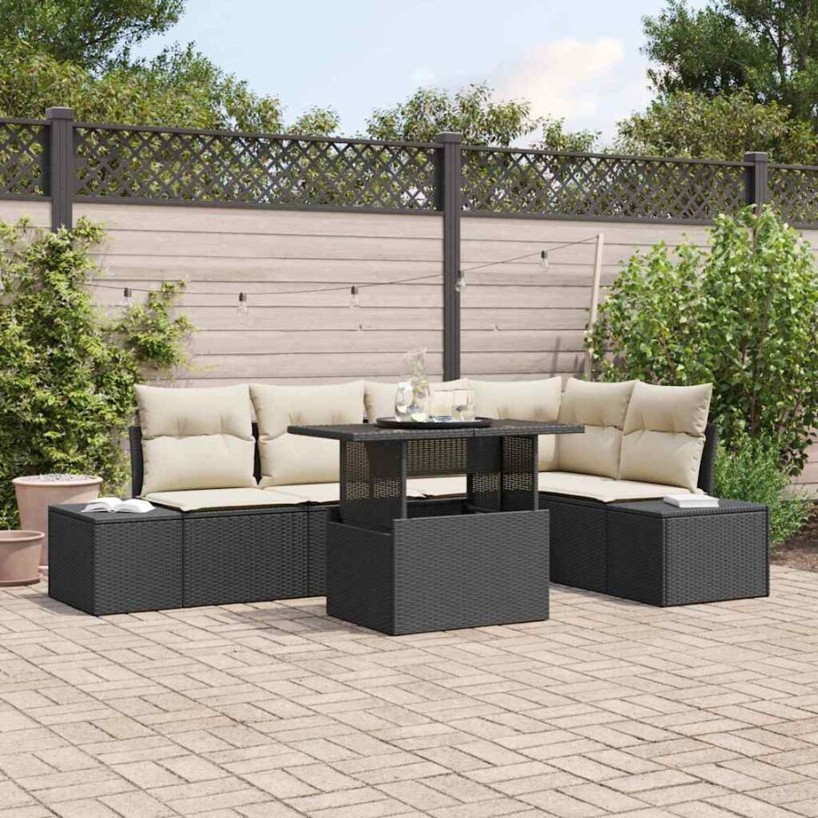vidaXL Tuin Sofa Set met kussen 6 pcs Zwart Poly riet afbeelding 1