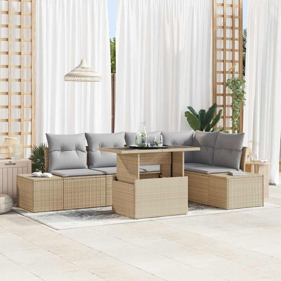 vidaXL Tuin Sofa Set met kussen 6 pcs Beige Poly riet afbeelding 1