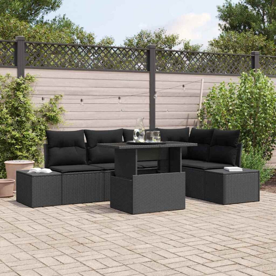 vidaXL Tuin Sofa Set met kussen 6 pcs Zwart Poly riet afbeelding 1