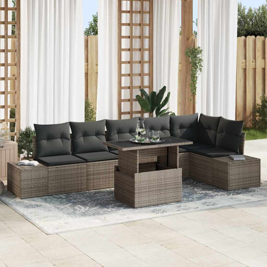 vidaXL Tuin Sofa Set met kussen met opslag 7 pcs Grijs vidaXL Tuin Sofa Set met kussen met opslag 7 pcs Grijs afbeelding 1