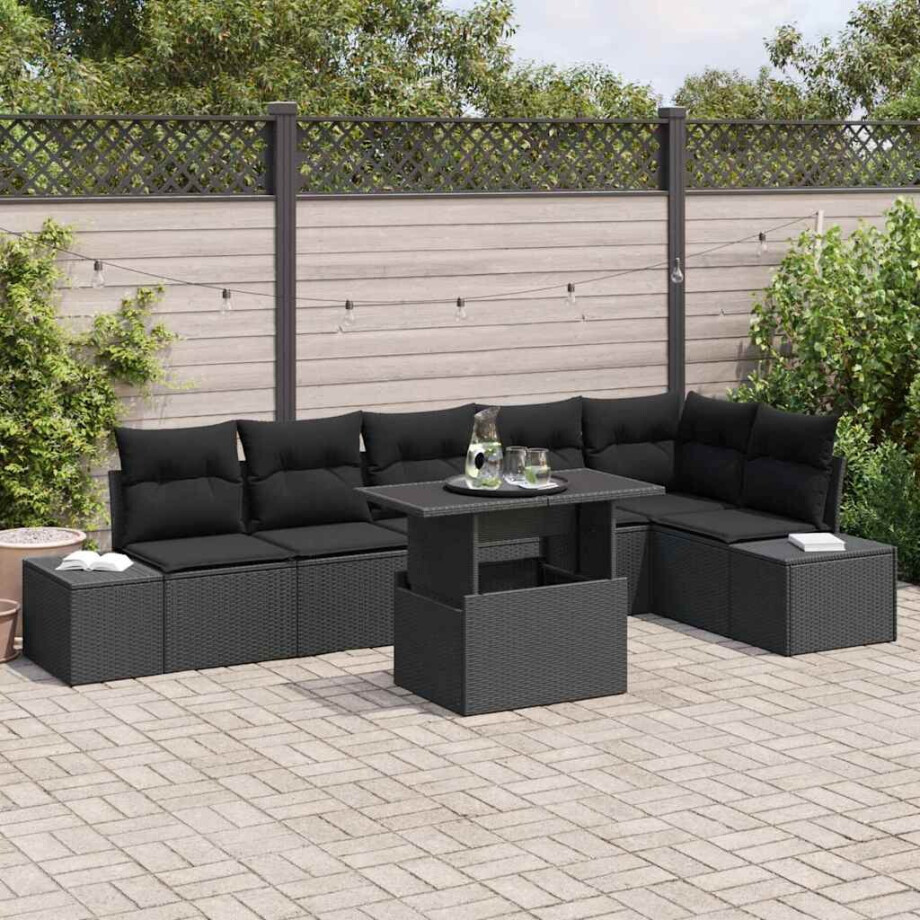 vidaXL Tuin Sofa Set met kussen met opslag 7 pcs Zwart afbeelding 1