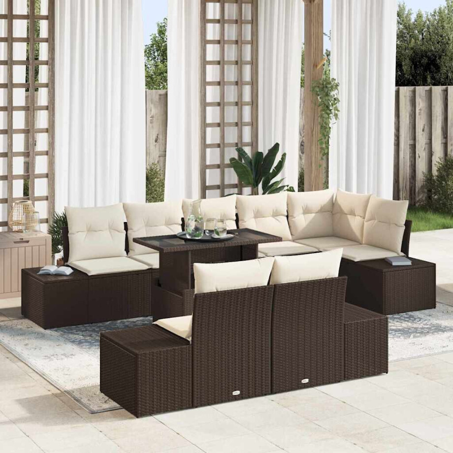 vidaXL Tuin Sofa Set met kussen 9 pcs Bruin en Crème poly rattan vidaXL Tuin Sofa Set met kussen 9 pcs Bruin en Crème poly rattan afbeelding 1